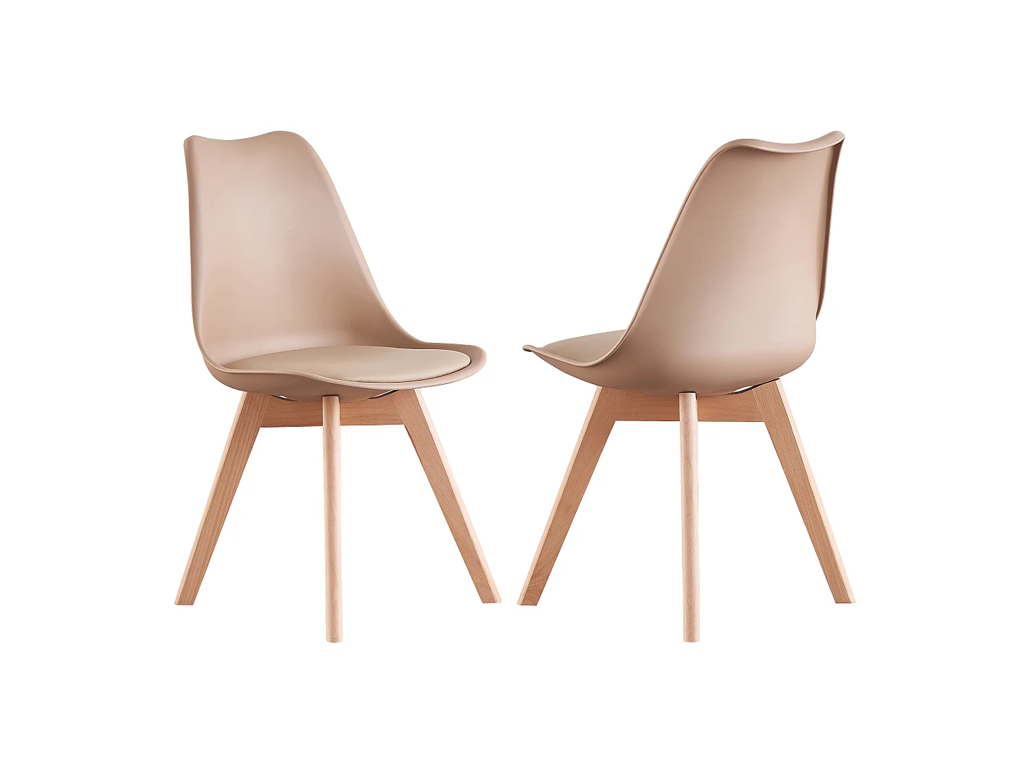 Ensemble de 2 chaises de salle à manger Lorenzo avec siège élégant en similicuir et pieds en bois massif - Parfait pour la salle à manger, le salon - Beige