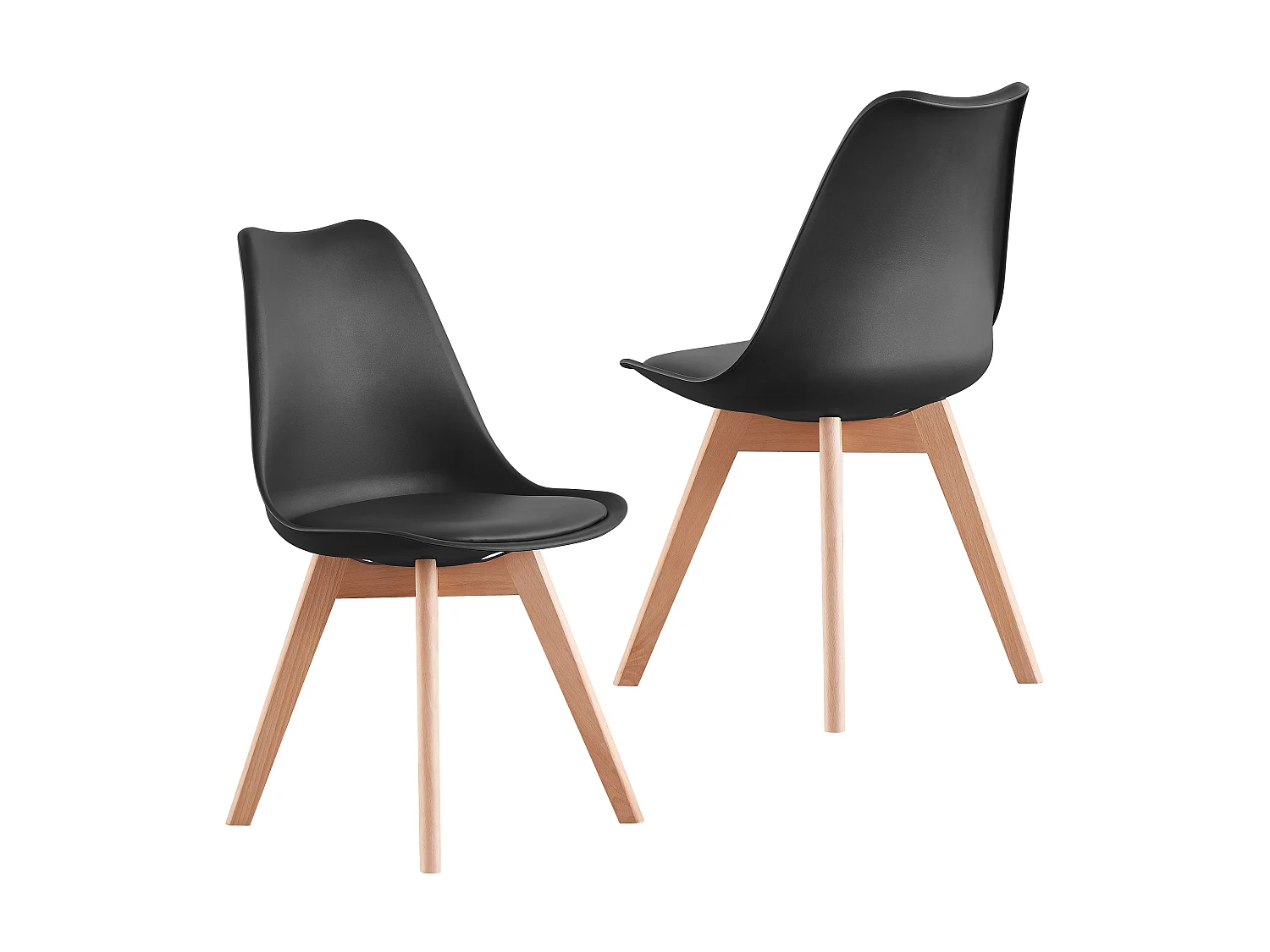 Ensemble de 2 chaises de salle à manger Lorenzo avec siège élégant en similicuir et pieds en bois massif - Parfait pour la salle à manger, le salon - Noir