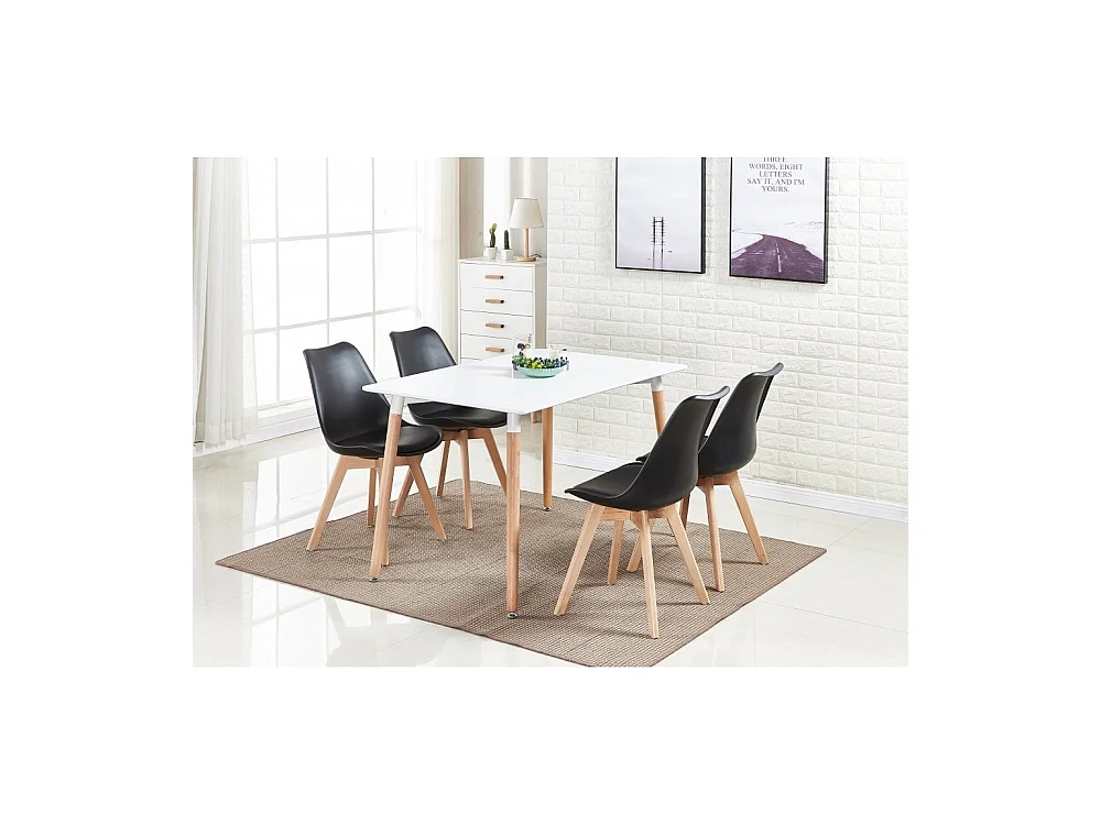 Ensemble de 2 chaises de salle à manger Lorenzo avec siège élégant en similicuir et pieds en bois massif - Parfait pour la salle à manger, le salon - Noir