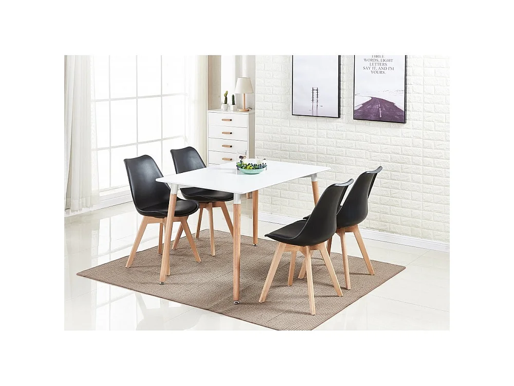 Ensemble de 2 chaises de salle à manger Lorenzo avec siège élégant en similicuir et pieds en bois massif - Parfait pour la salle à manger, le salon - Noir