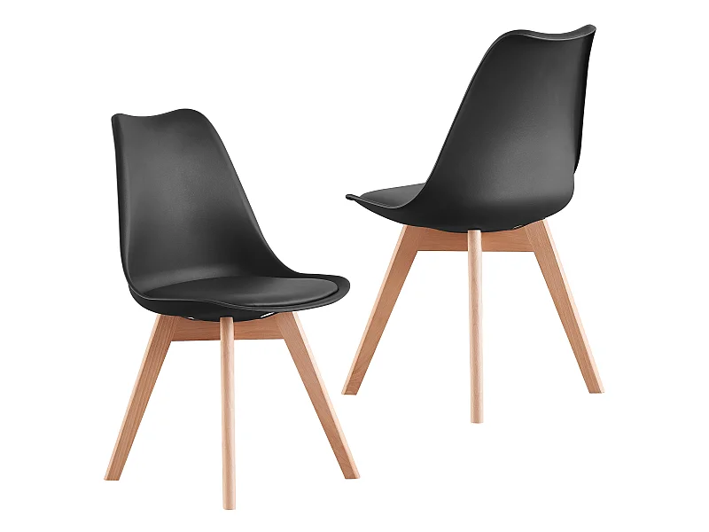 Ensemble de 2 chaises de salle à manger Lorenzo avec siège élégant en similicuir et pieds en bois massif - Parfait pour la salle à manger, le salon - Noir