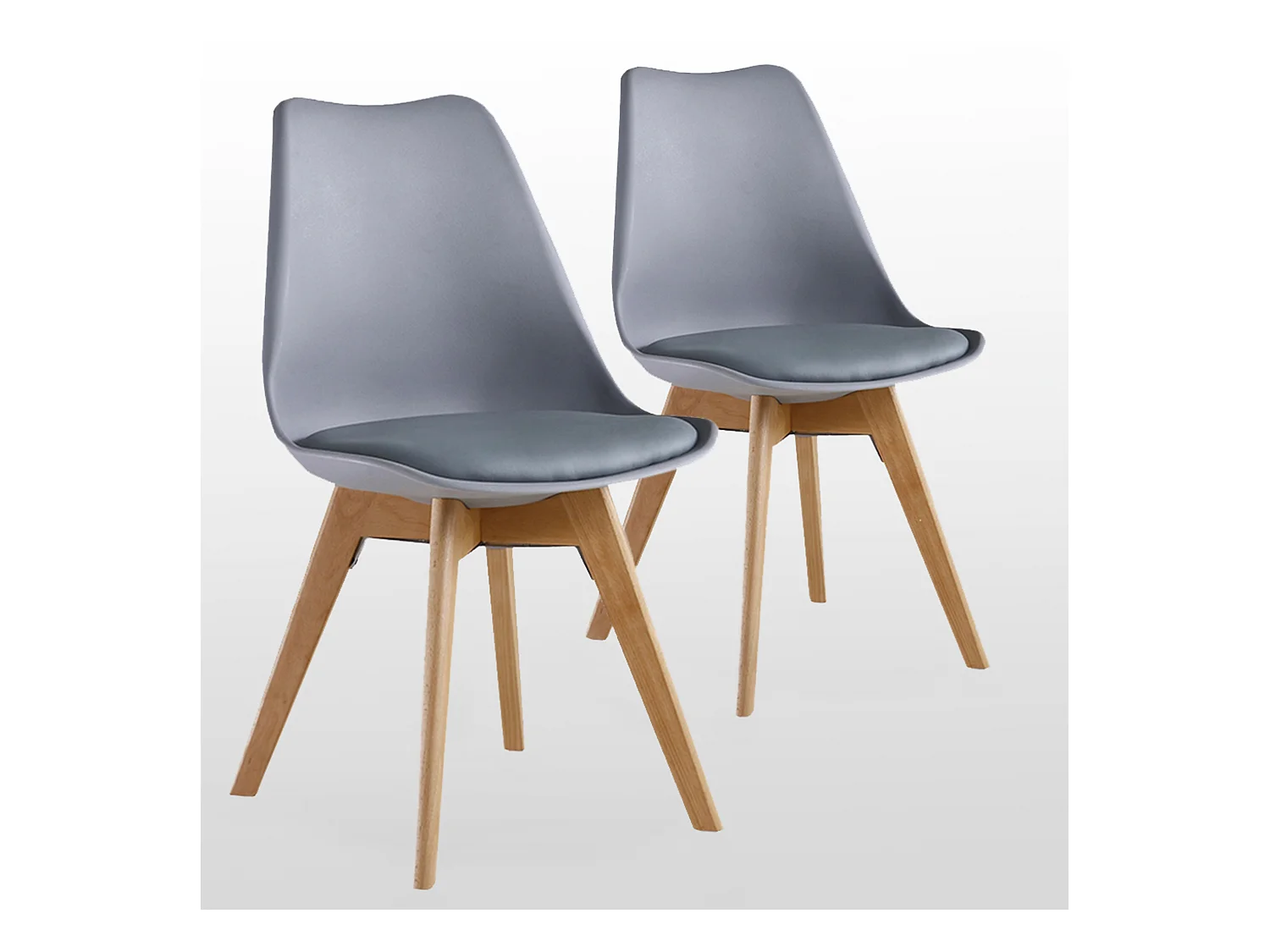 Ensemble de 2 chaises de salle à manger Lorenzo avec siège élégant en similicuir et pieds en bois massif - Parfait pour la salle à manger, le salon - Gris