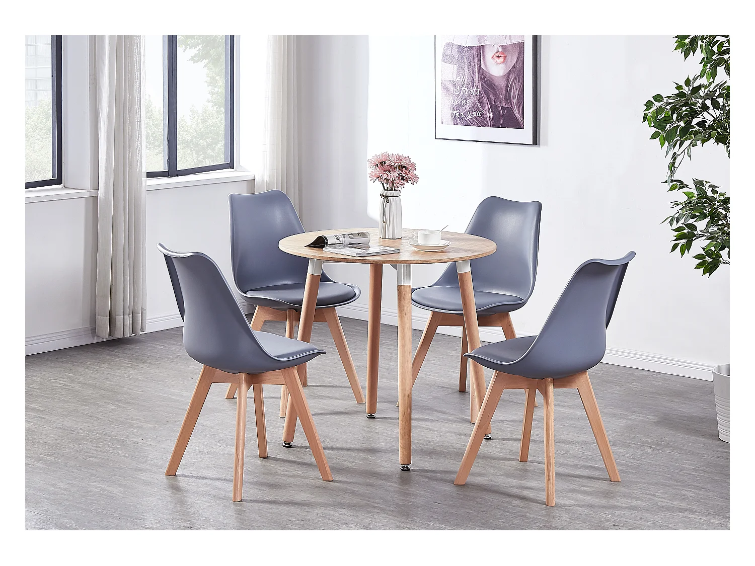 Ensemble de 2 chaises de salle à manger Lorenzo avec siège élégant en similicuir et pieds en bois massif - Parfait pour la salle à manger, le salon - Gris