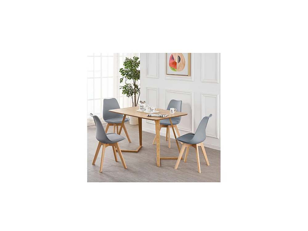 Ensemble de 2 chaises de salle à manger Lorenzo avec siège élégant en similicuir et pieds en bois massif - Parfait pour la salle à manger, le salon - Gris