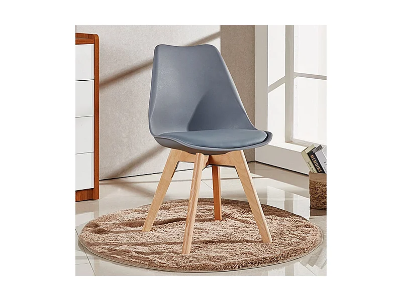 Ensemble de 2 chaises de salle à manger Lorenzo avec siège élégant en similicuir et pieds en bois massif - Parfait pour la salle à manger, le salon - Gris