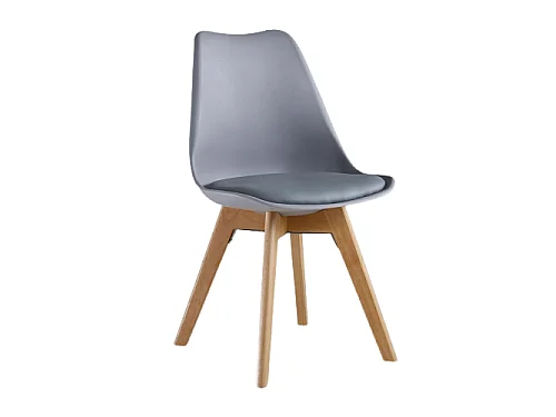 Ensemble de 2 chaises de salle à manger Lorenzo avec siège élégant en similicuir et pieds en bois massif - Parfait pour la salle à manger, le salon - Gris