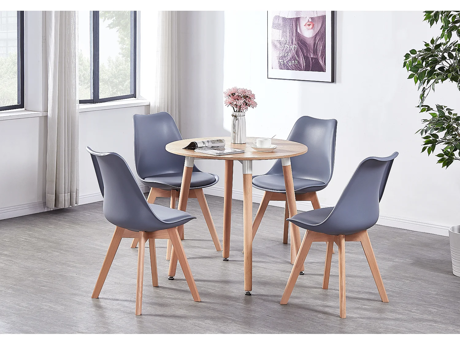 Ensemble de 2 chaises de salle à manger Lorenzo avec siège élégant en similicuir et pieds en bois massif - Parfait pour la salle à manger, le salon - Gris