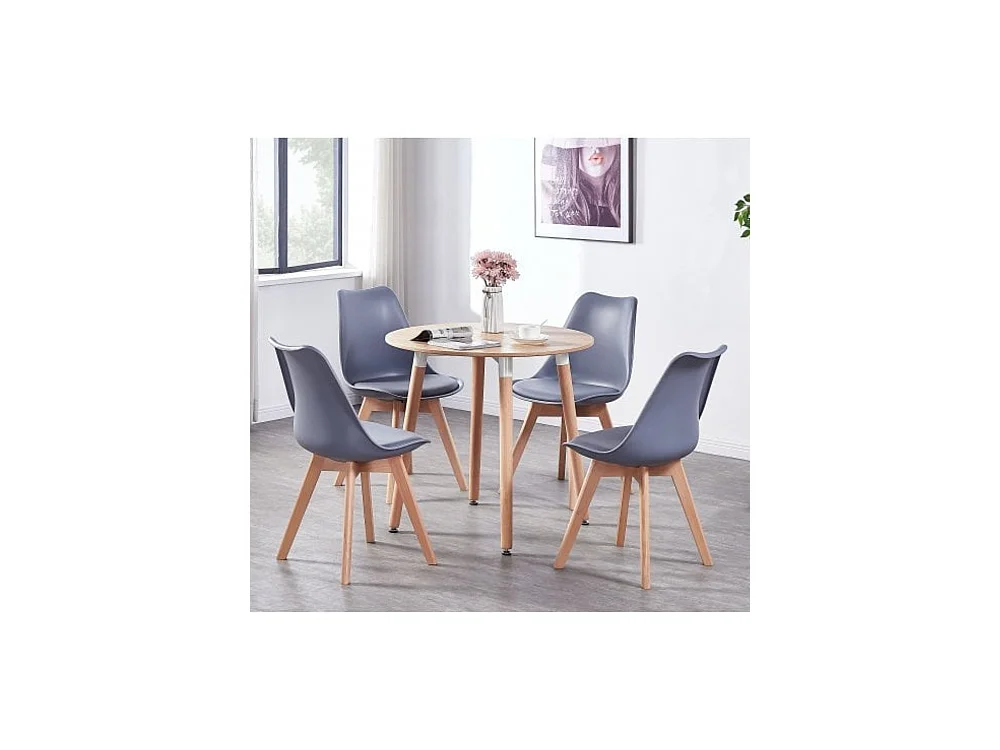 Ensemble de 2 chaises de salle à manger Lorenzo avec siège élégant en similicuir et pieds en bois massif - Parfait pour la salle à manger, le salon - Gris