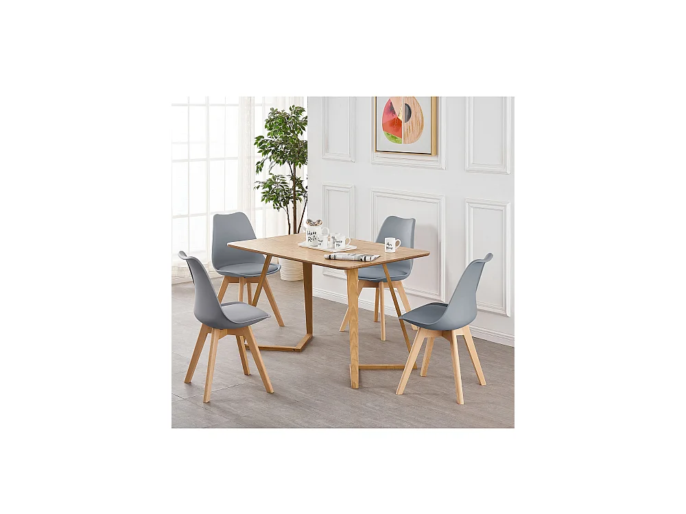 Ensemble de 2 chaises de salle à manger Lorenzo avec siège élégant en similicuir et pieds en bois massif - Parfait pour la salle à manger, le salon - Gris