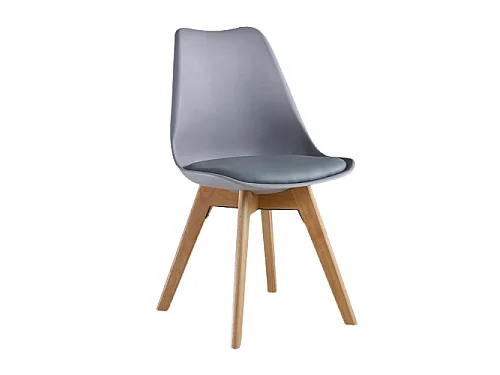 Ensemble de 2 chaises de salle à manger Lorenzo avec siège élégant en similicuir et pieds en bois massif - Parfait pour la salle à manger, le salon - Gris