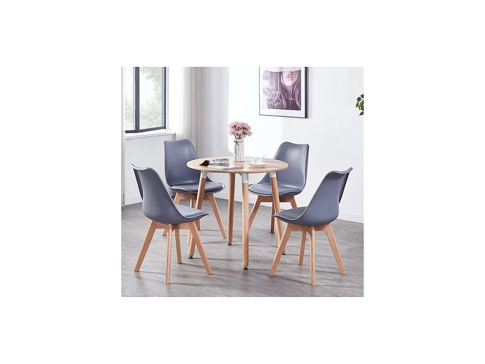 Ensemble de 2 chaises de salle à manger Lorenzo avec siège élégant en similicuir et pieds en bois massif - Parfait pour la salle à manger, le salon - Gris