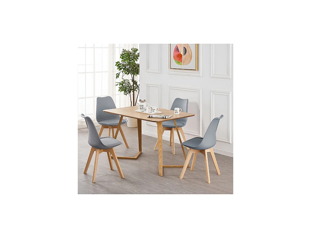 Ensemble de 2 chaises de salle à manger Lorenzo avec siège élégant en similicuir et pieds en bois massif - Parfait pour la salle à manger, le salon - Gris