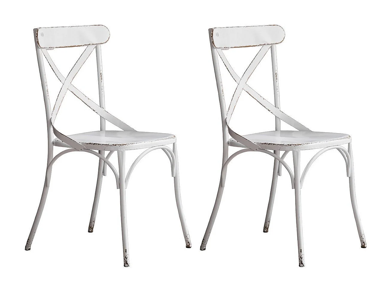 BISTRO - Set de 2 chaises de repas vintage en métal blanc