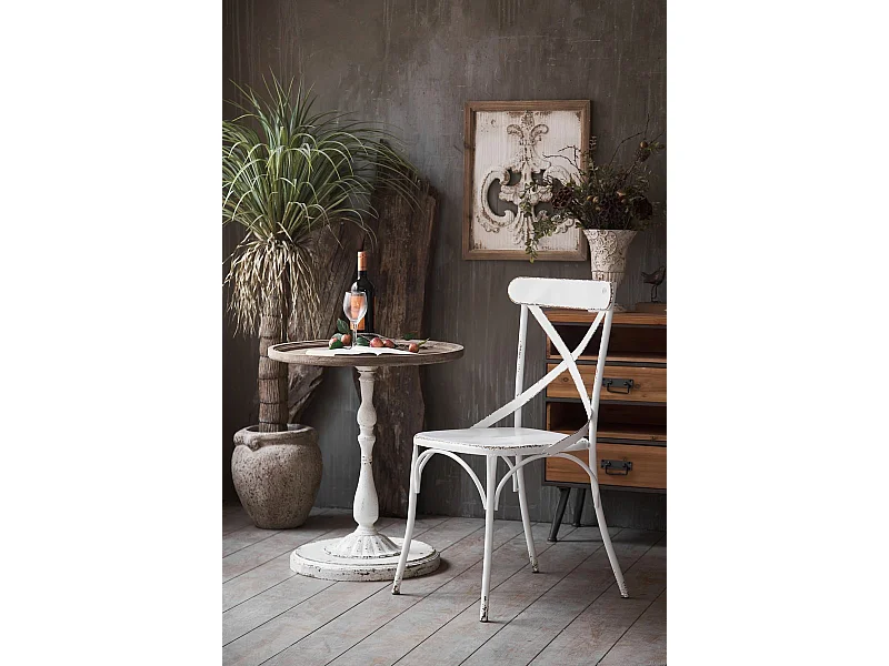 BISTRO - Set de 2 chaises de repas vintage en métal blanc