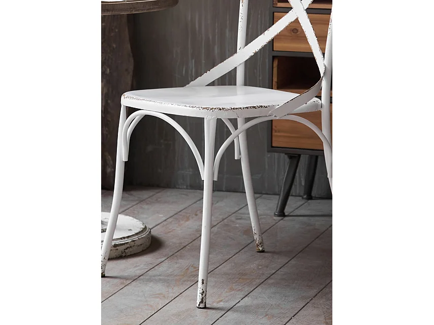 BISTRO - Set de 2 chaises de repas vintage en métal blanc