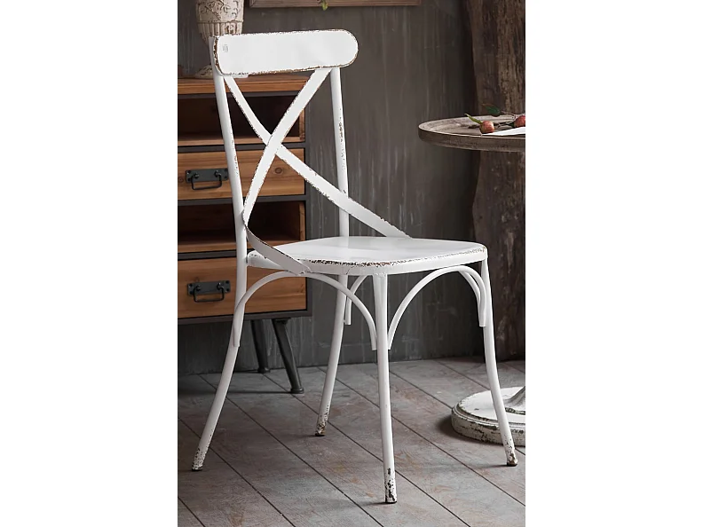BISTRO - Set de 2 chaises de repas vintage en métal blanc