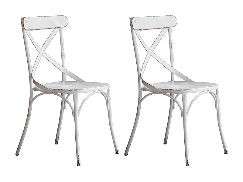 BISTRO - Set de 2 chaises de repas vintage en métal blanc