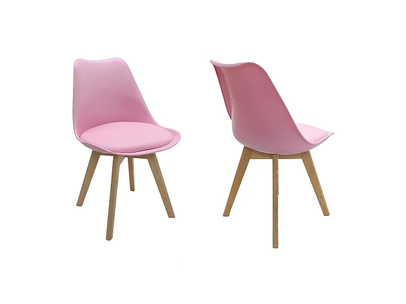 Ensemble de 2 chaises de salle à manger Lorenzo avec siège élégant en similicuir et pieds en bois massif - Parfait pour la salle à manger, le salon - Rose
