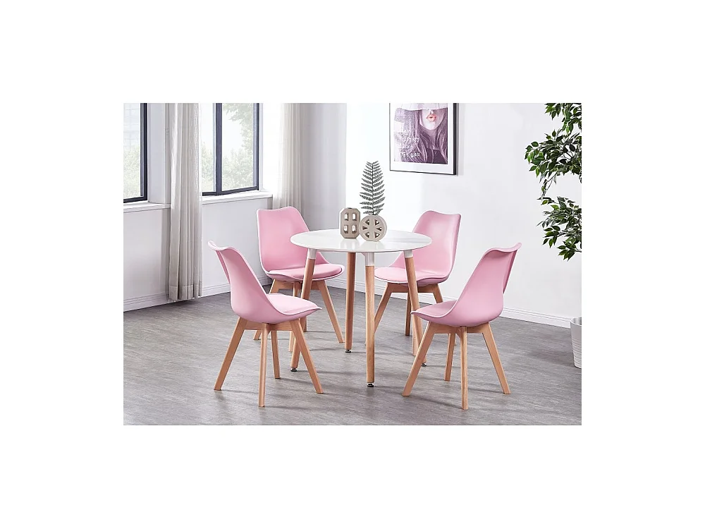 Ensemble de 2 chaises de salle à manger Lorenzo avec siège élégant en similicuir et pieds en bois massif - Parfait pour la salle à manger, le salon - Rose