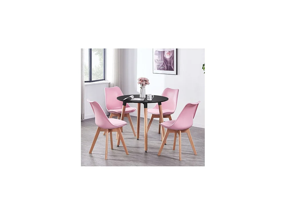 Ensemble de 2 chaises de salle à manger Lorenzo avec siège élégant en similicuir et pieds en bois massif - Parfait pour la salle à manger, le salon - Rose