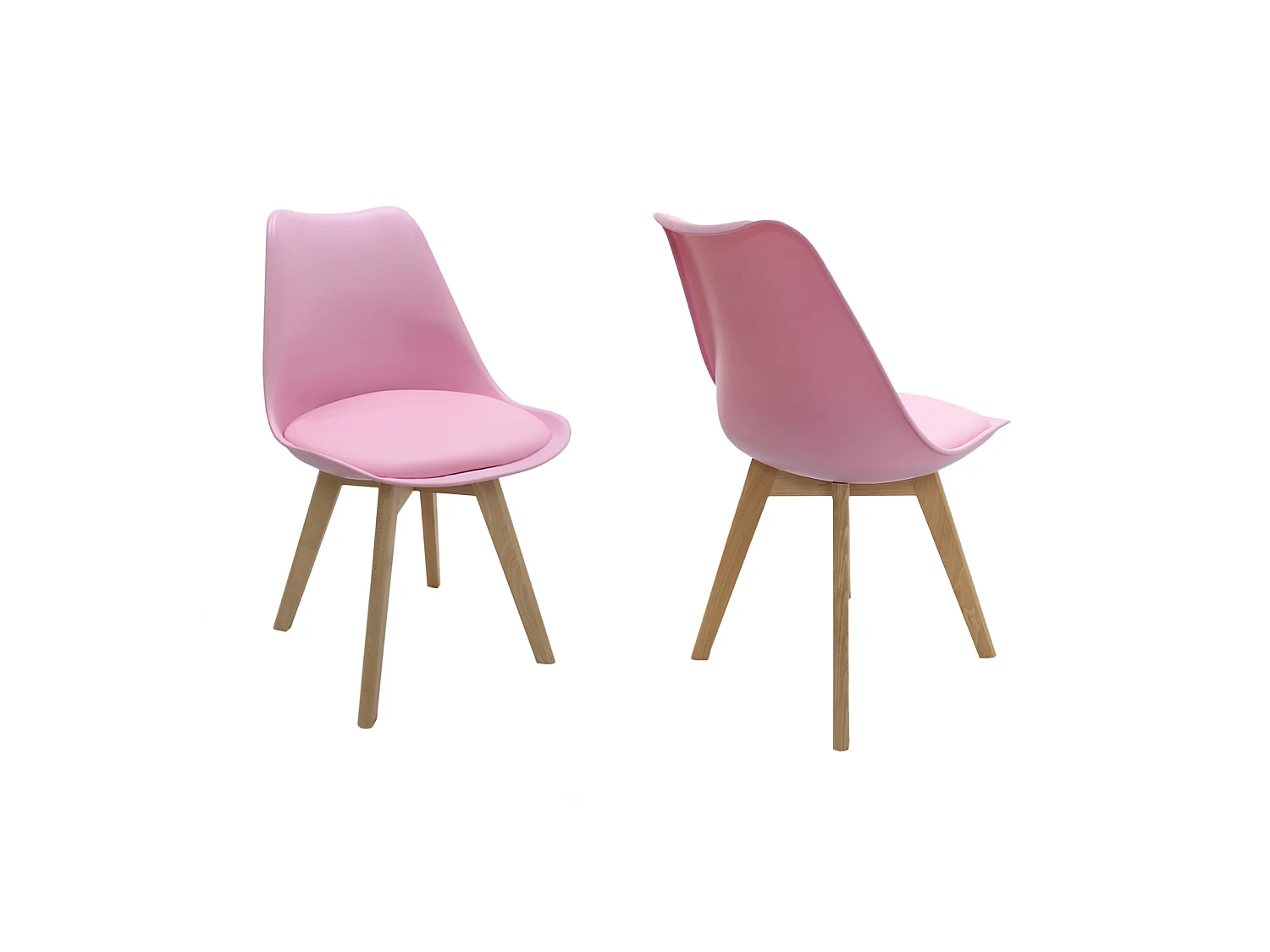 Ensemble de 2 chaises de salle à manger Lorenzo avec siège élégant en similicuir et pieds en bois massif - Parfait pour la salle à manger, le salon - Rose
