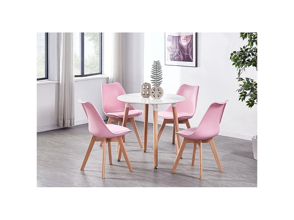 Ensemble de 2 chaises de salle à manger Lorenzo avec siège élégant en similicuir et pieds en bois massif - Parfait pour la salle à manger, le salon - Rose