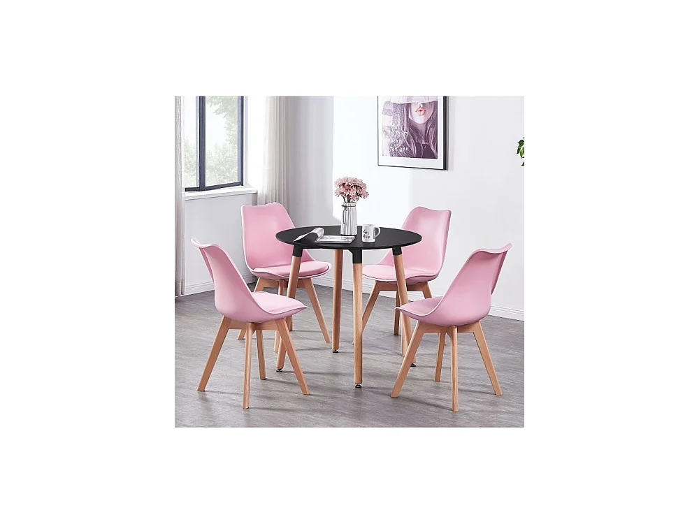 Ensemble de 2 chaises de salle à manger Lorenzo avec siège élégant en similicuir et pieds en bois massif - Parfait pour la salle à manger, le salon - Rose