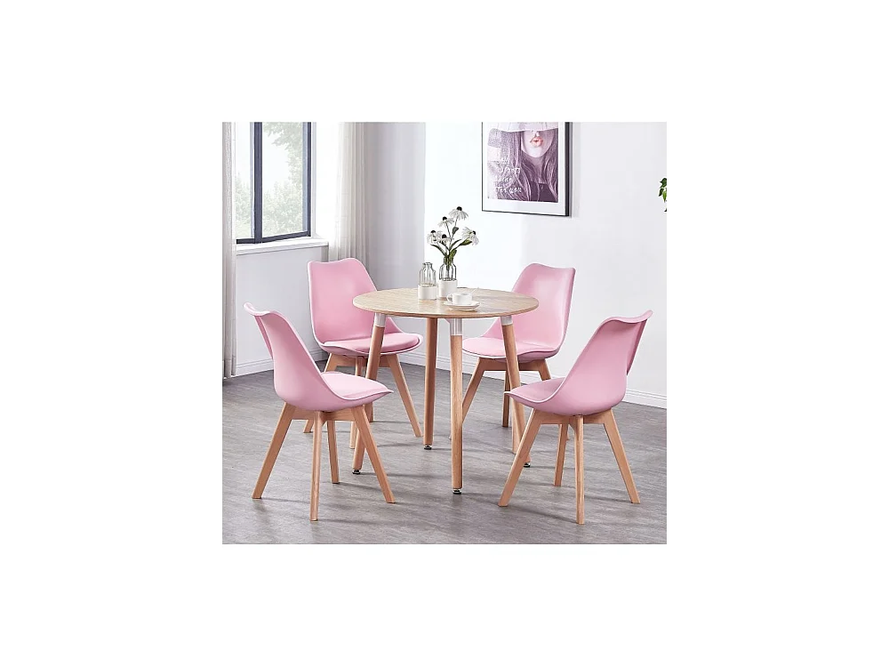 Ensemble de 2 chaises de salle à manger Lorenzo avec siège élégant en similicuir et pieds en bois massif - Parfait pour la salle à manger, le salon - Rose