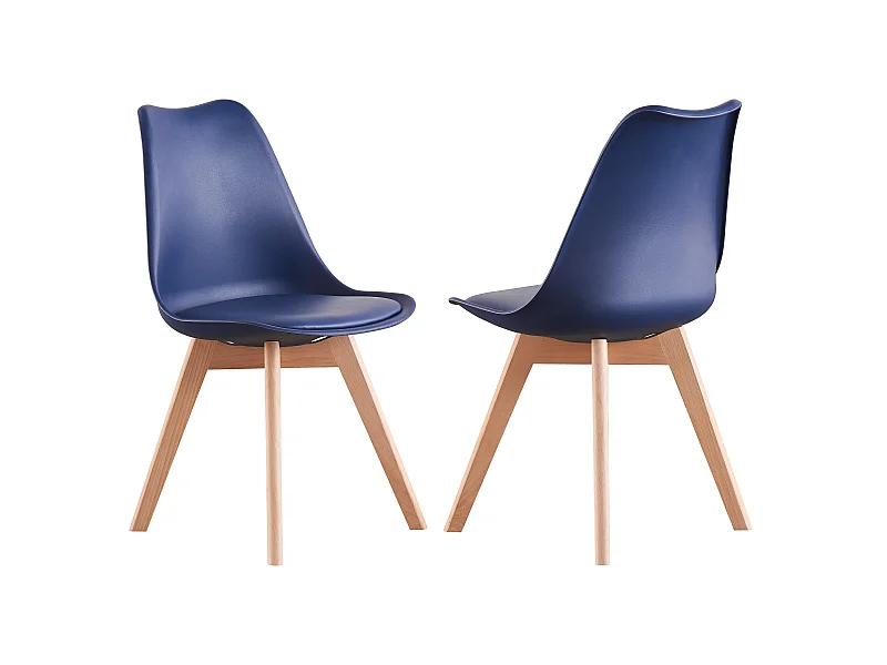 Ensemble de 2 chaises de salle à manger Lorenzo avec siège élégant en similicuir et pieds en bois massif - Parfait pour la salle à manger, le salon - Bleu
