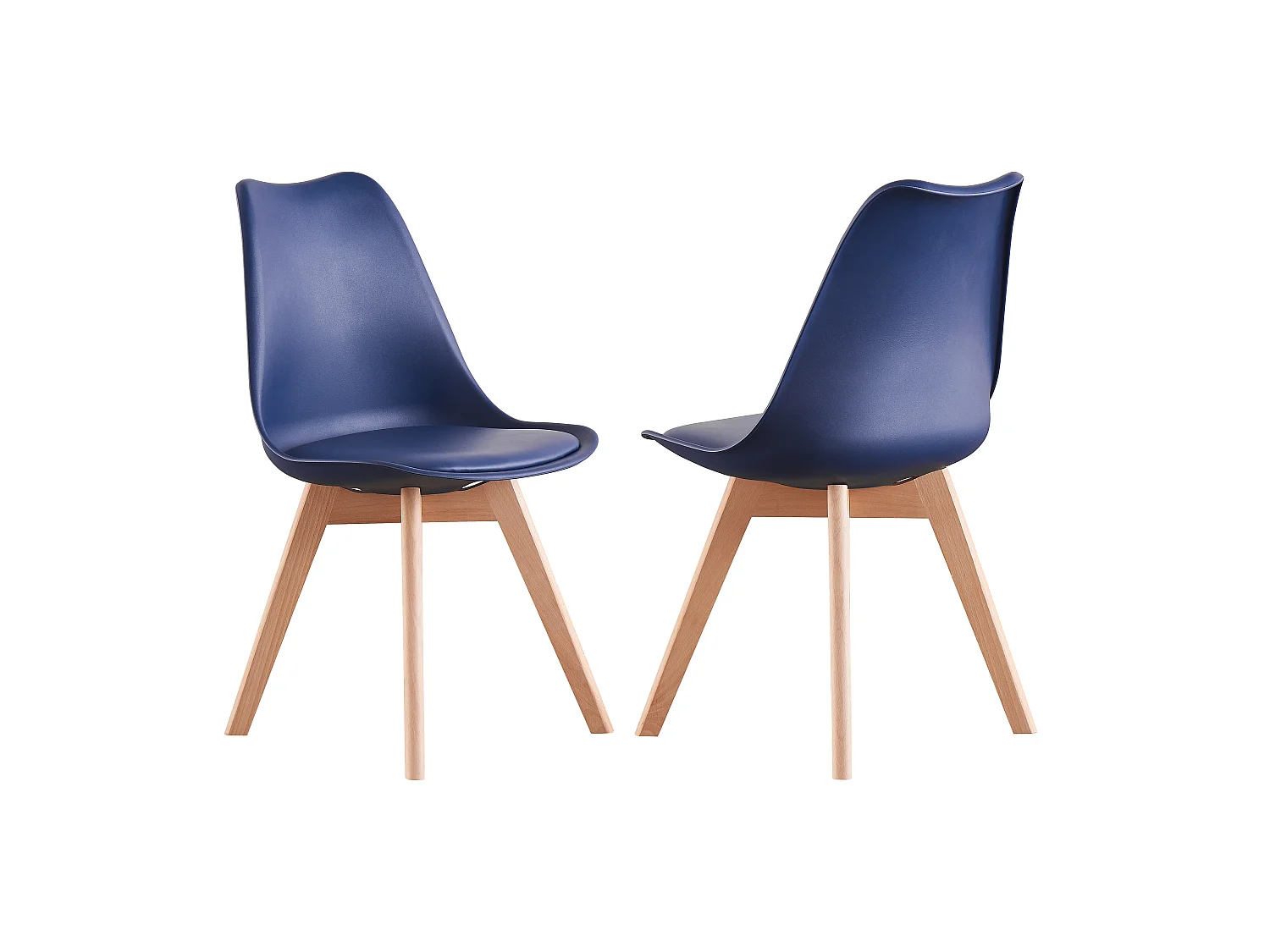 Ensemble de 2 chaises de salle à manger Lorenzo avec siège élégant en similicuir et pieds en bois massif - Parfait pour la salle à manger, le salon - Bleu