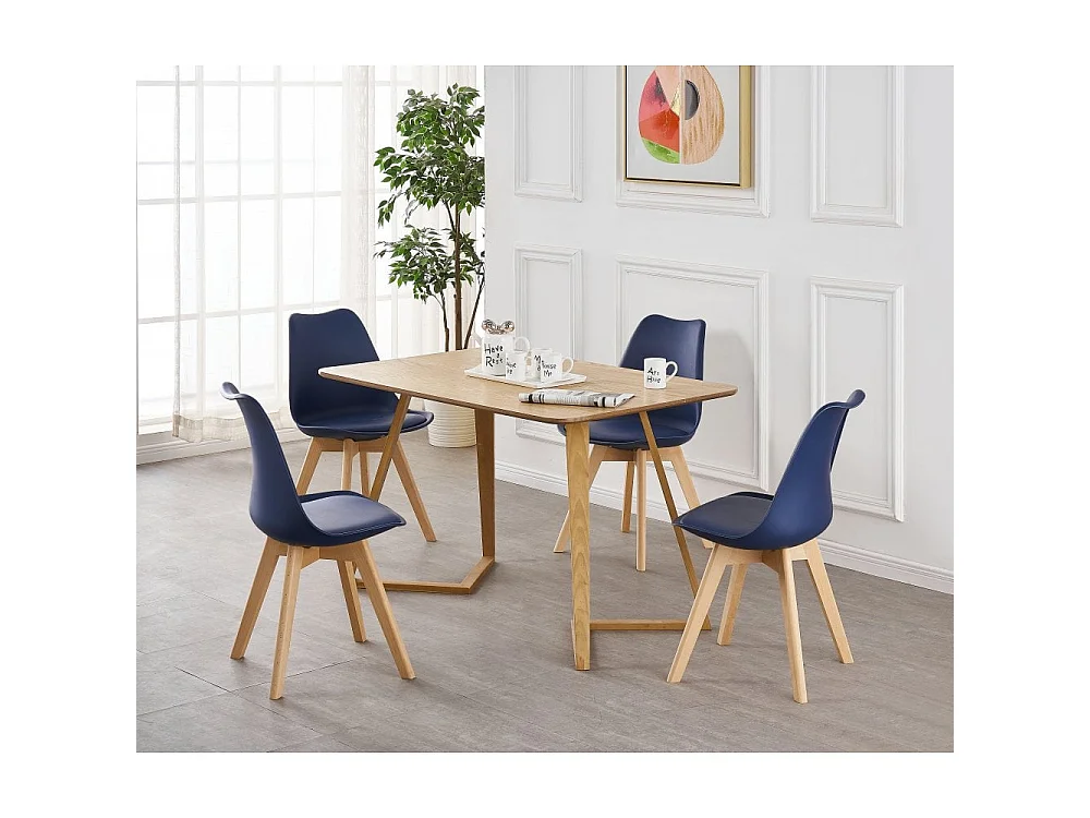 Ensemble de 2 chaises de salle à manger Lorenzo avec siège élégant en similicuir et pieds en bois massif - Parfait pour la salle à manger, le salon - Bleu