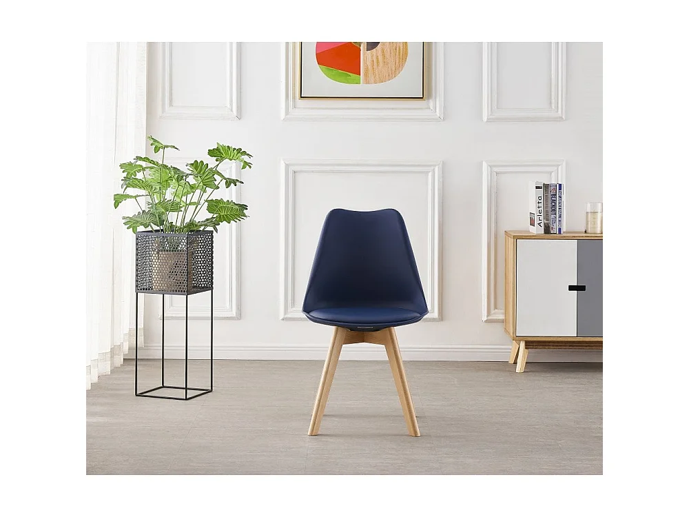 Ensemble de 2 chaises de salle à manger Lorenzo avec siège élégant en similicuir et pieds en bois massif - Parfait pour la salle à manger, le salon - Bleu