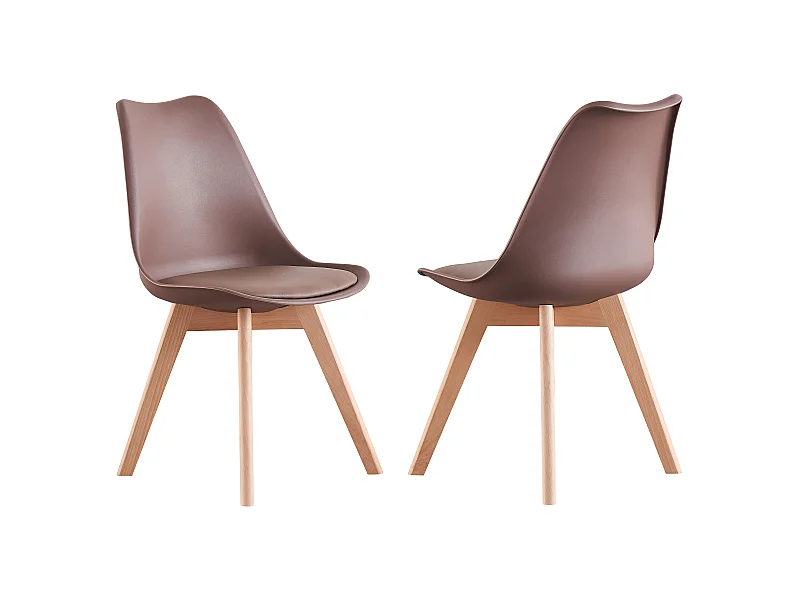 Ensemble de 2 chaises de salle à manger Lorenzo avec siège élégant en similicuir et pieds en bois massif - Parfait pour la salle à manger, le salon - Marron