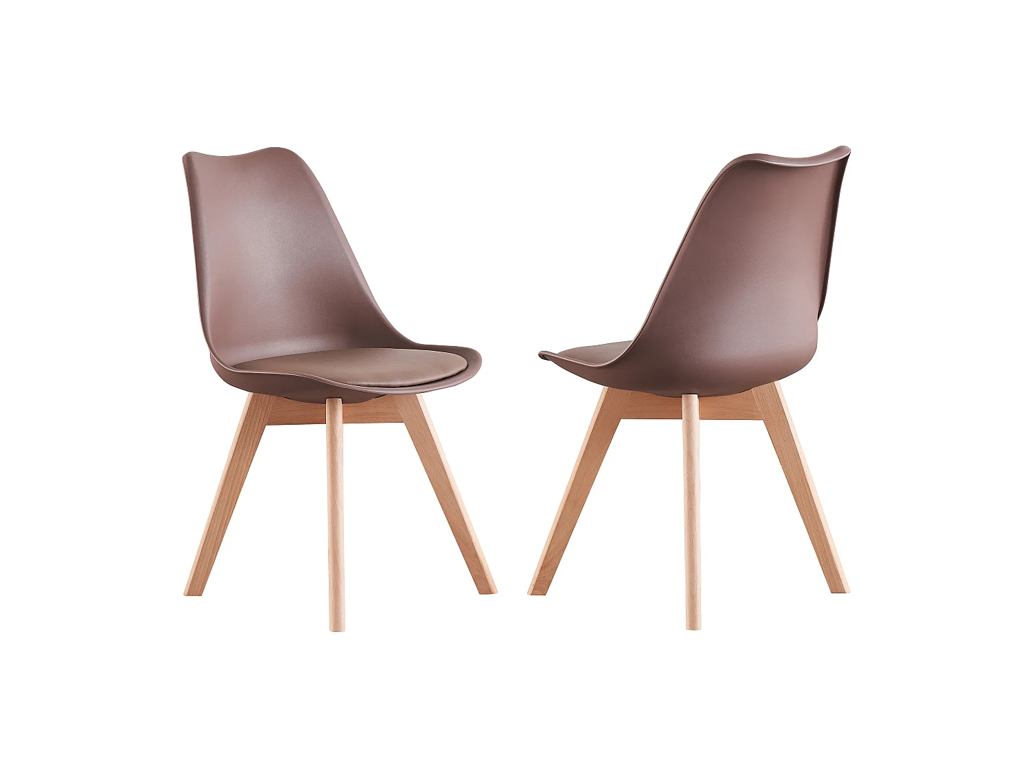 Ensemble de 2 chaises de salle à manger Lorenzo avec siège élégant en similicuir et pieds en bois massif - Parfait pour la salle à manger, le salon - Marron