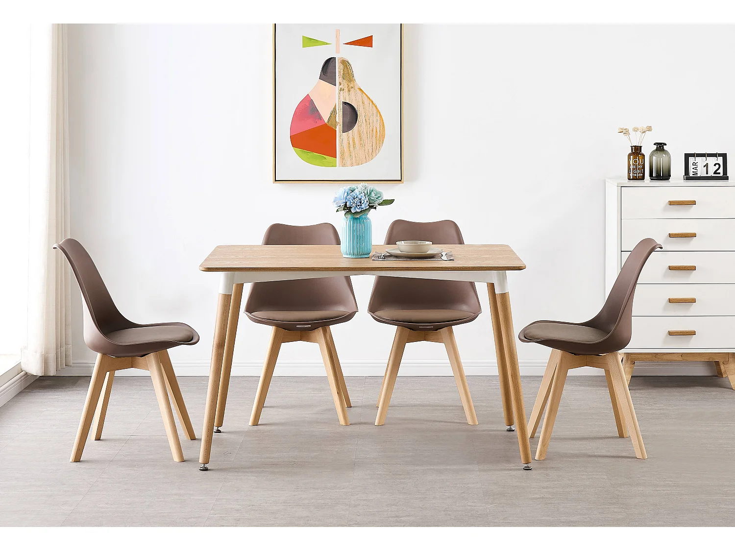 Ensemble de 2 chaises de salle à manger Lorenzo avec siège élégant en similicuir et pieds en bois massif - Parfait pour la salle à manger, le salon - Marron