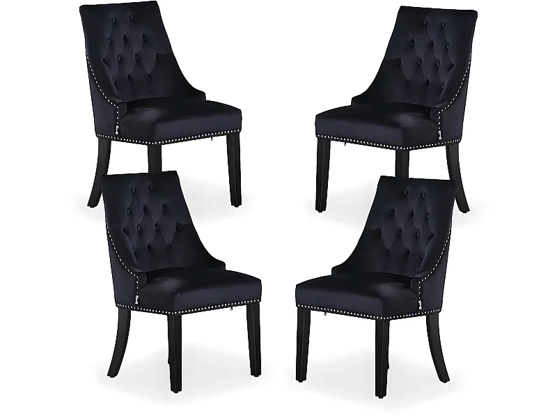Set mit 4 Windsor-Esszimmerstühlen – Plüsch-Samtpolsterung und stabile Beine aus Massivholz – perfekt für Ihr Esszimmer und Wohnzimmer – Schwarz