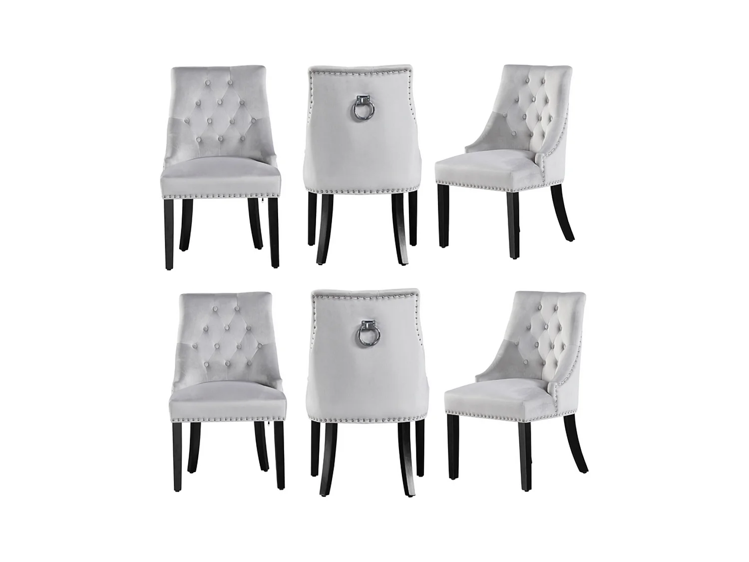 Lot de 6 chaises de salle à manger Windsor - Revêtement en velours et pieds robustes en bois massif - Idéales pour votre salle à manger et votre salon - Gris clair