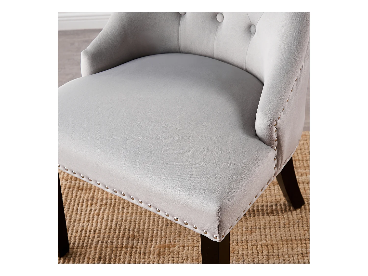 Lot de 6 chaises de salle à manger Windsor - Revêtement en velours et pieds robustes en bois massif - Idéales pour votre salle à manger et votre salon - Gris clair