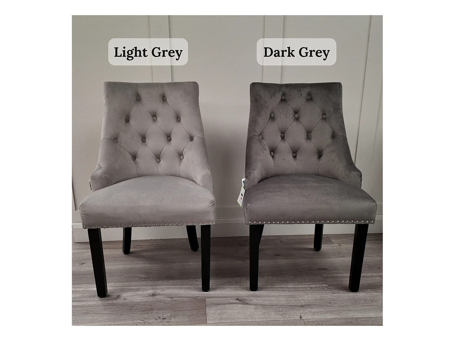 Lot de 6 chaises de salle à manger Windsor - Revêtement en velours et pieds robustes en bois massif - Idéales pour votre salle à manger et votre salon - Gris clair