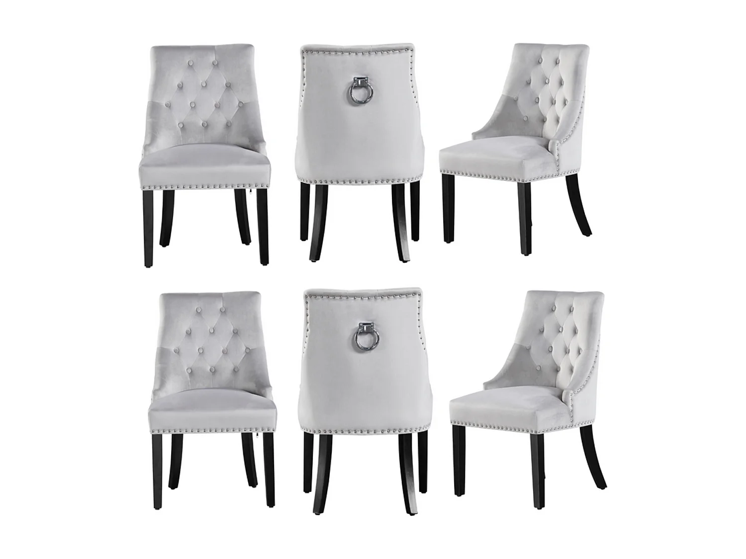 Set mit 6 Windsor-Esszimmerstühlen – Plüsch-Samtpolsterung und stabile Beine aus Massivholz – perfekt für Ihr Esszimmer und Wohnzimmer – Hellgrau