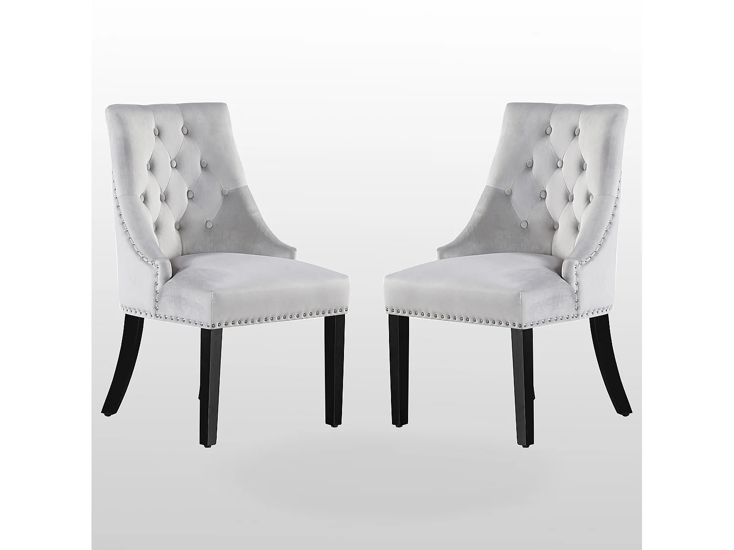 Set aus 2 Windsor-Esszimmerstühlen – Plüsch-Samtpolsterung und stabile Beine aus Massivholz – perfekt für Ihr Esszimmer und Wohnzimmer – Hellgrau