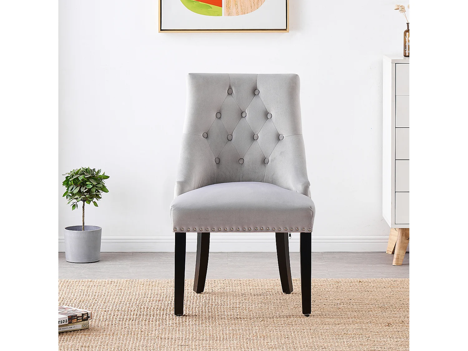 Set aus 2 Windsor-Esszimmerstühlen – Plüsch-Samtpolsterung und stabile Beine aus Massivholz – perfekt für Ihr Esszimmer und Wohnzimmer – Hellgrau