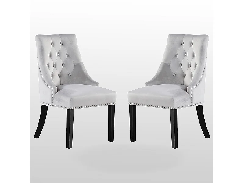 Set aus 2 Windsor-Esszimmerstühlen – Plüsch-Samtpolsterung und stabile Beine aus Massivholz – perfekt für Ihr Esszimmer und Wohnzimmer – Hellgrau