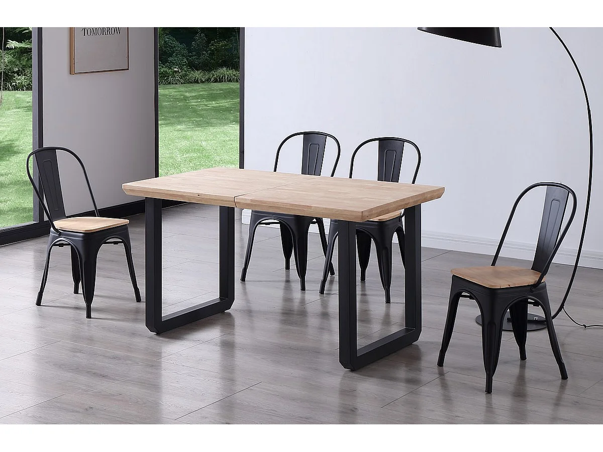 MATIKA - Table extensible en chêne clair et acier L 220
