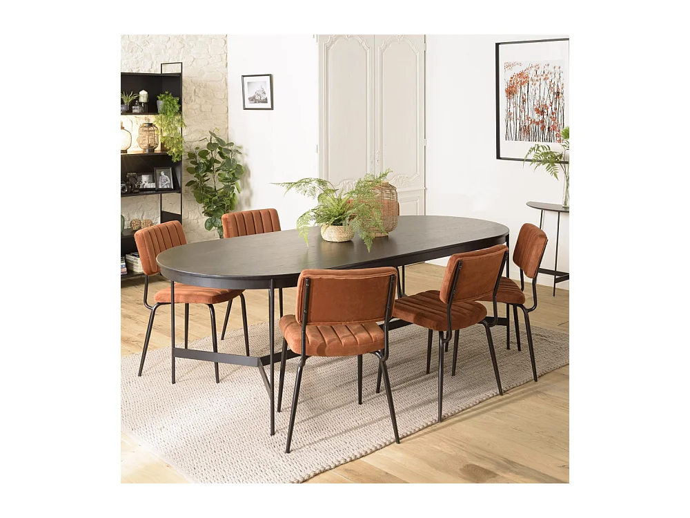 DALY - Table à manger ovale noire 240x104cm piètement métal