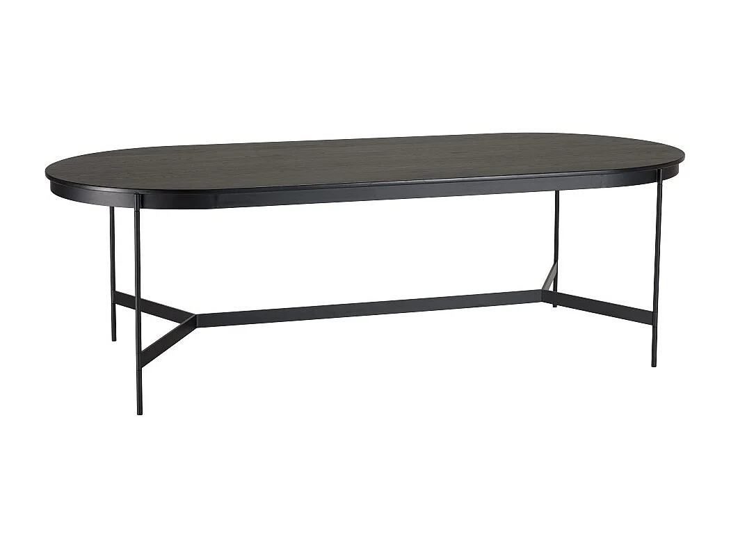 DALY - Table à manger en bois ovale noire 240x104cm piètement métal