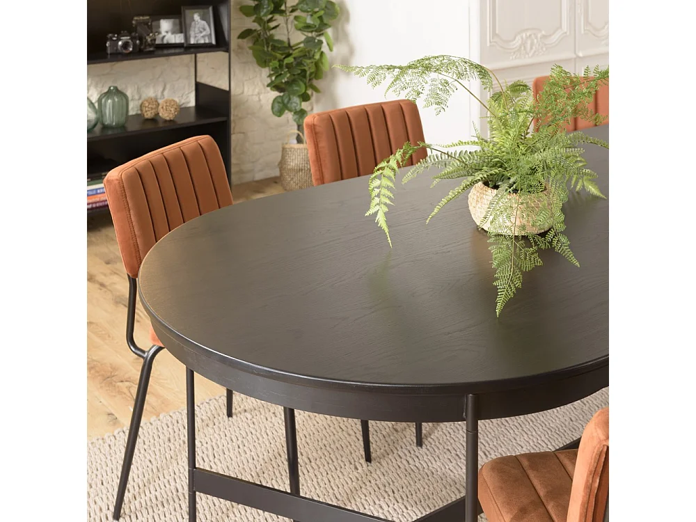DALY - Table à manger en bois ovale noire 240x104cm piètement métal