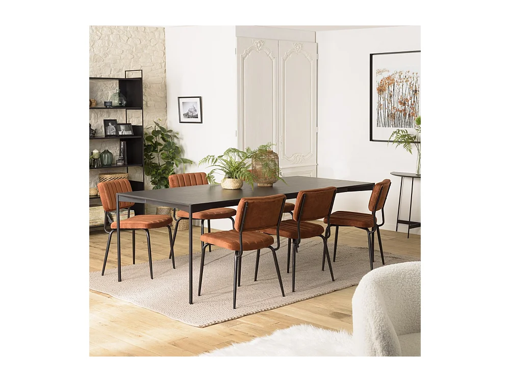 DALY - Table à manger rectangulaire noire 220x100cm piètement métal