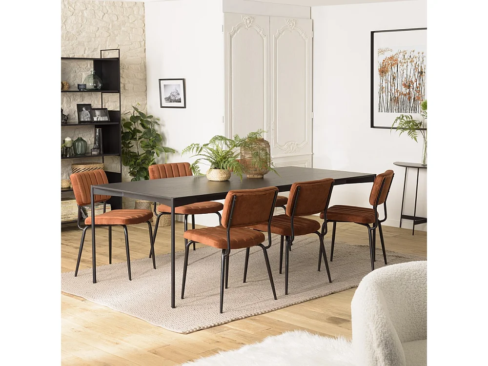 DALY - Table à manger rect. 220x100cm bois piètement métal noire