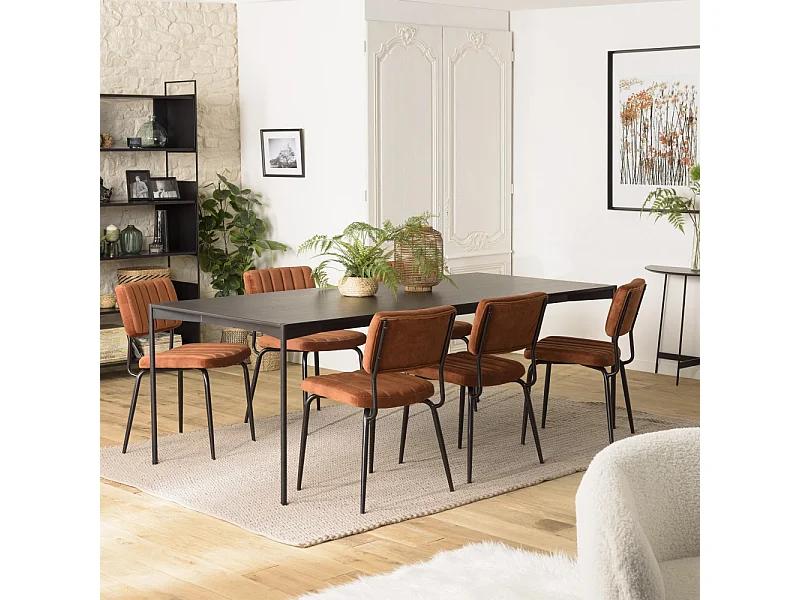 DALY - Table à manger rect. 220x100cm bois piètement métal noire